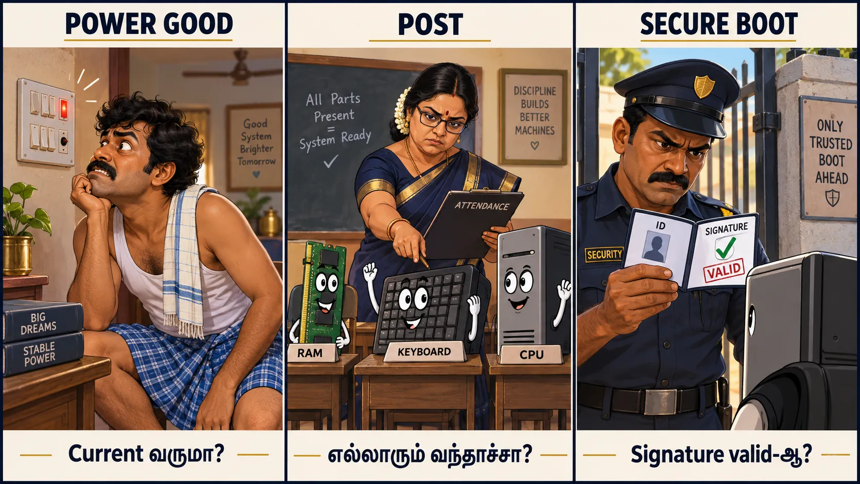 Interval meme: Power Good, POST, Secure Boot