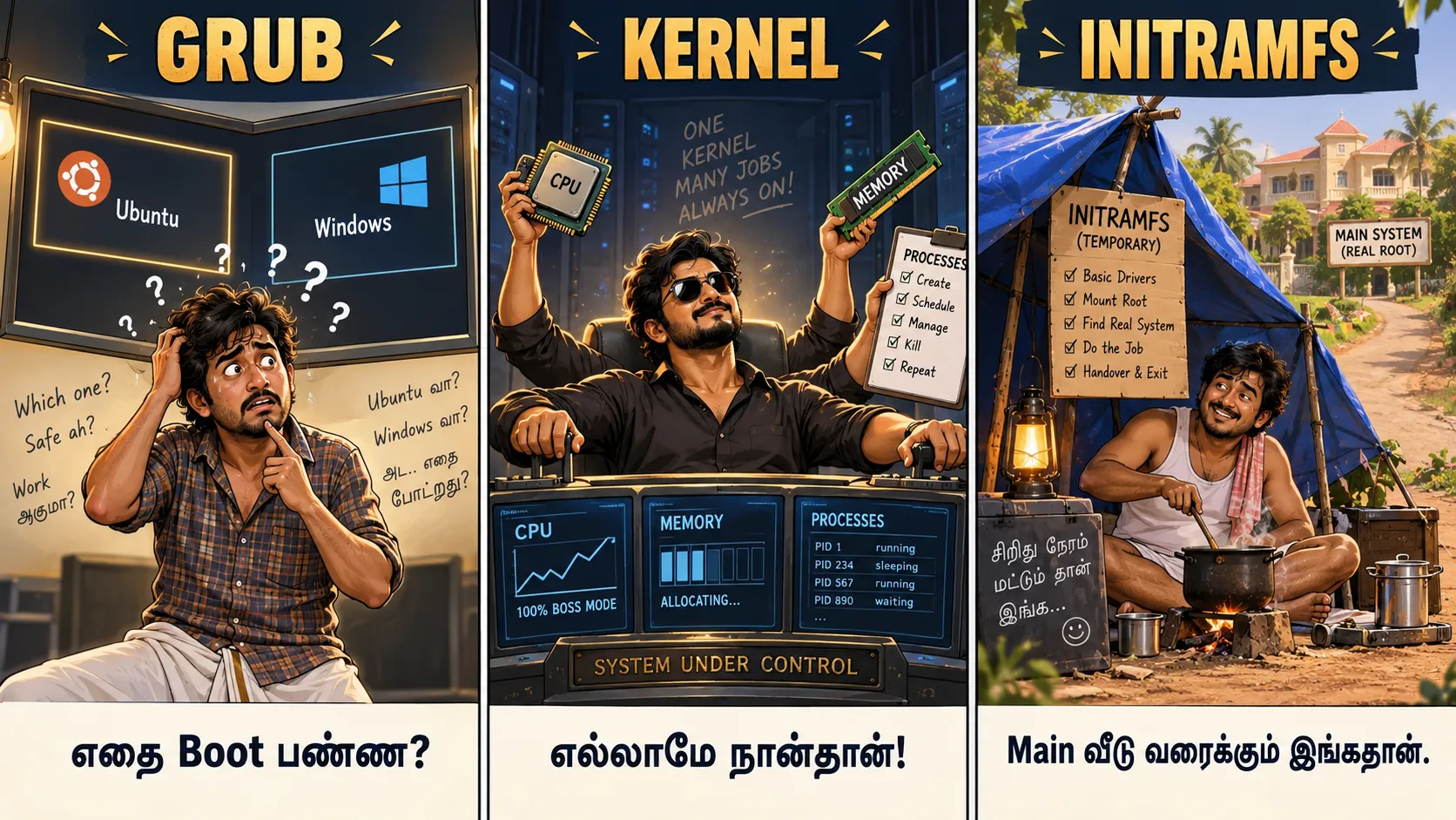 Interval meme: GRUB, Kernel, initramfs
